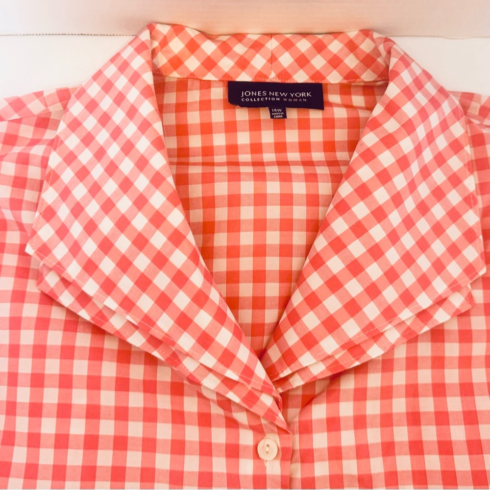 Jones New York Collection Pink Gingham Silk Blouse Long Sleeve Cuffs Size 14W - Picture 5 of 16